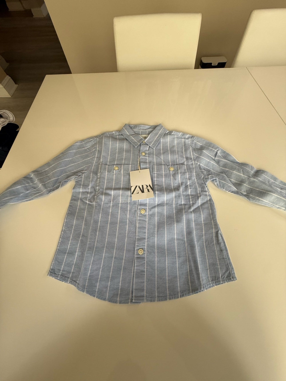 NWT Zara Blue and White Vertical Stripe Button-Up Shirt - Picture 1 of 7